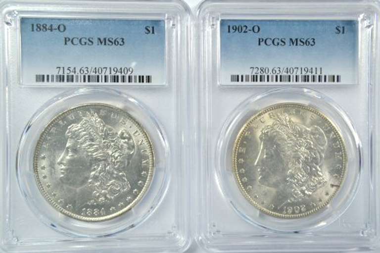 PCGS MS63 1884-O & 1902-O Morgan Silver Dollars