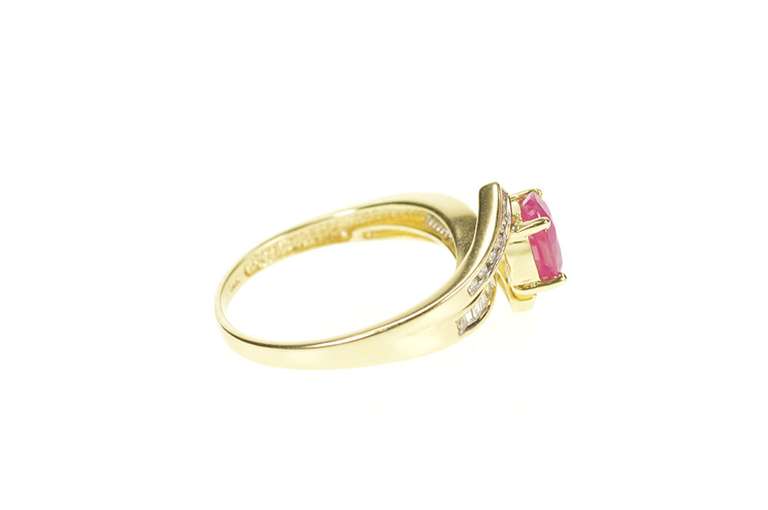 14K Yellow Gold 0.97 Ctw Ruby Diamond Bypass Engagement Ring