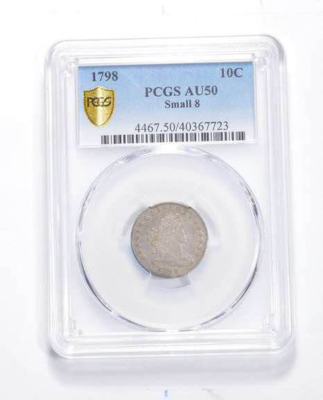 AU50 1798 Draped Bust Dime - Small 8 - Graded PCGS
