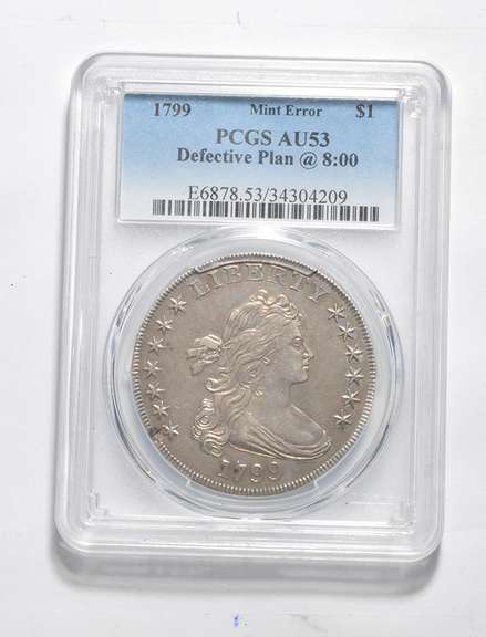 AU53 1799 Draped Bust Dollar - Error - Defective Plan @ 8:00 - PCGS