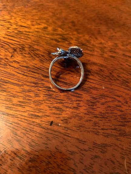 Black & White Gemstone Flower Ring in Sterling Silver