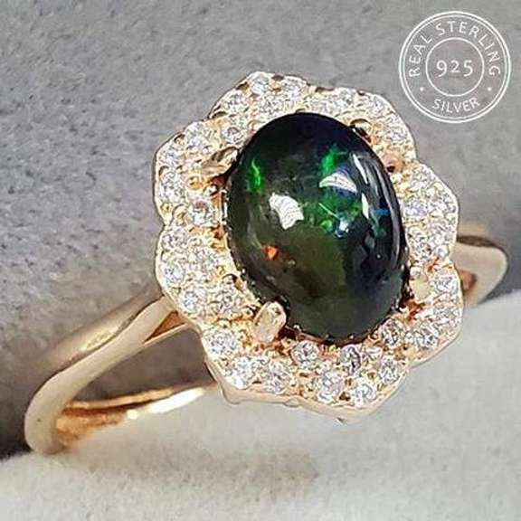 Ethiopian Black Opal Sterling 925 Sterling Silver Ring Adjustable Ring