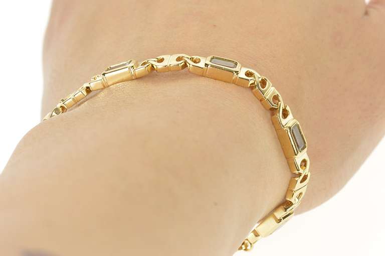 14K Yellow Gold Emerald Cut Blue Topaz Squared Chain Bracelet