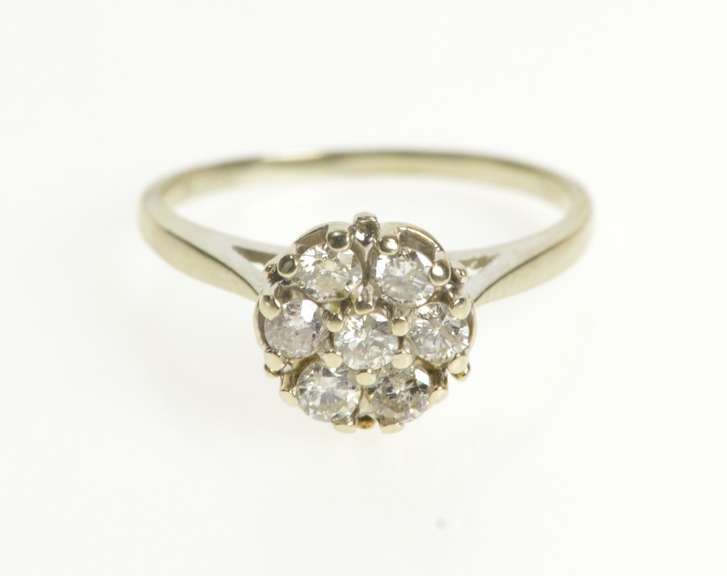 14K White Gold Round Diamond Cluster Classic Engagement Ring