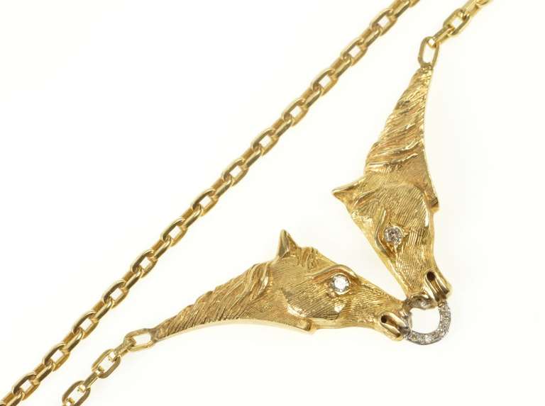 14K Yellow Gold Kamm Gallery Diamond 3D Horse Chain Necklace