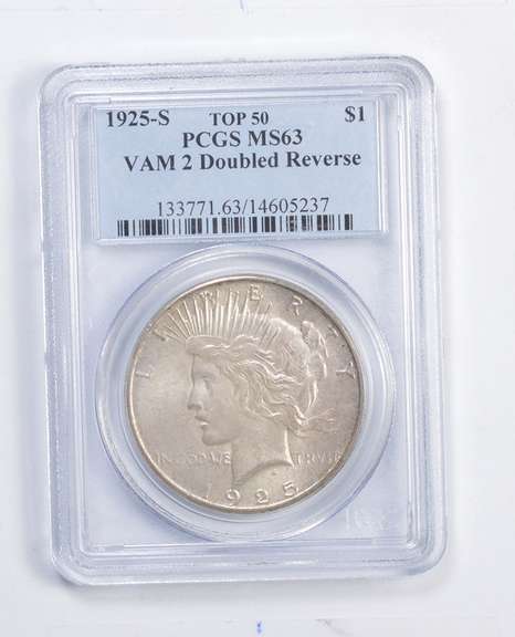 MS63 1925-S Peace Silver Dollar - V AM 2 Double REV - Top 50 - PCGS