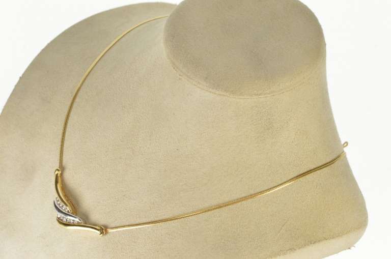 14K Yellow Gold Two Tone Diamond Wavy Channel Herringbone Necklace