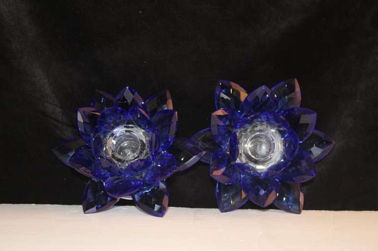 Pair Blue Lotus Candleholder