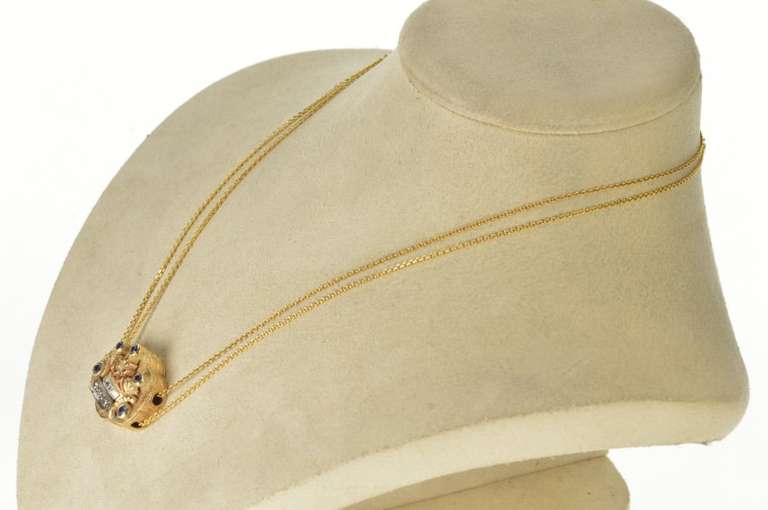 14K Yellow Gold Antique Sapphire Diamond Crown Bracelet Charm/Pendant