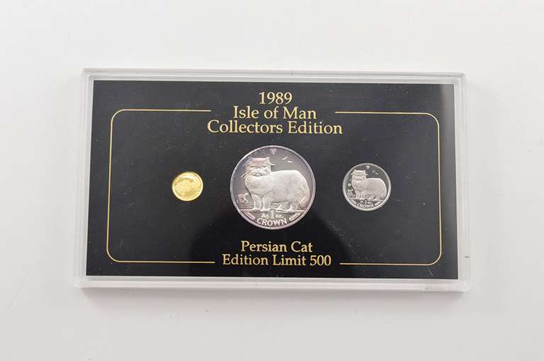 (3) 1989 Isle Of Man Crown 1/25 Oz Gold, 1/5 Oz Platinum, 1 Oz Silver