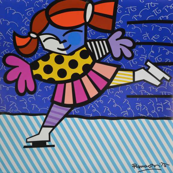 Romero Britto Girl Skating Framed