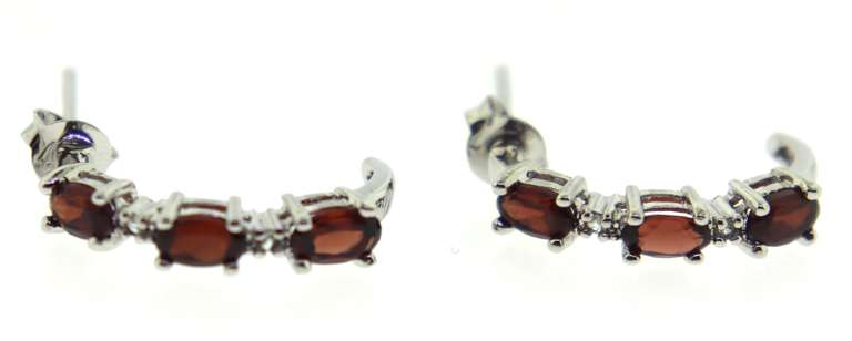 Sterling Silver Red Garnet Half hoop Earrings