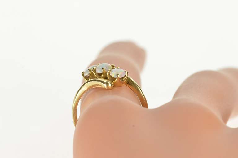 14K Yellow Gold Three Stone Natural Oval Opal Bypass Ring
