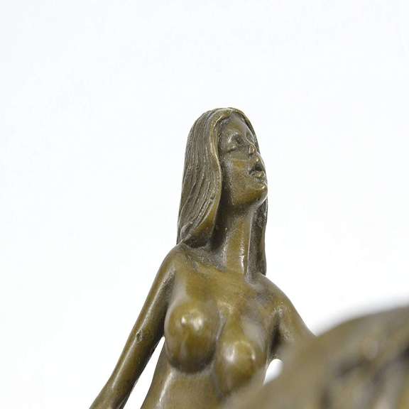 Nude Female with Angel of Death Bronze Sculpture
