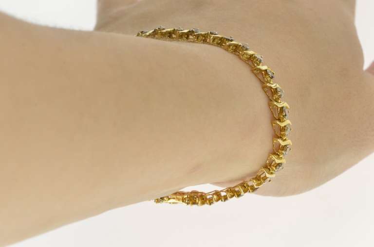 10K Yellow Gold 3.50 Ctw Light Brown Diamond Wavy Link Tennis Bracelet
