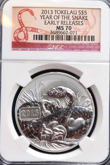 2013 Tokelau S$5 Year Of The Snake ER NGC MS70