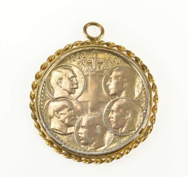 Gold Filled Greek 1963 Silver 30 Drachmai 5 Portraits Charm/Pendant