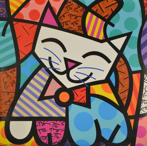 Romero Britto Bow Tie Cat Framed
