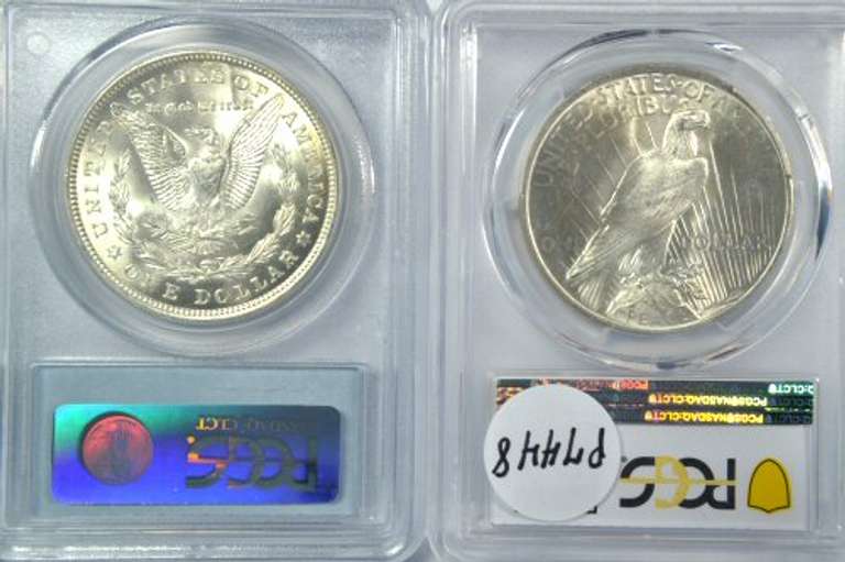 PCGS MS64 graded 1921 Morgan & 1923 Peace Silver Dollar