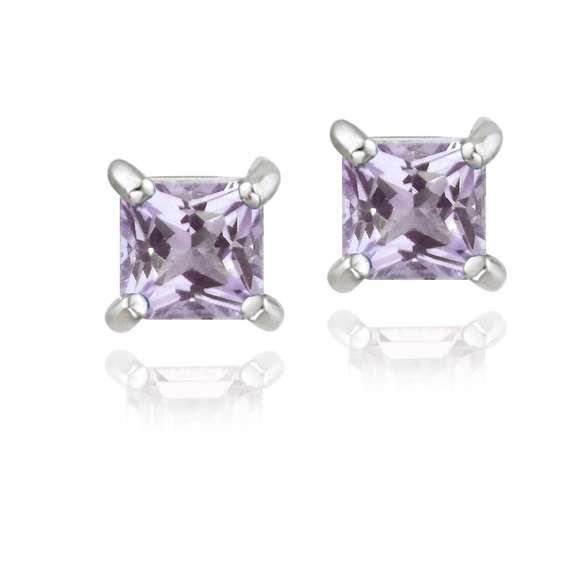 Sterling Silver .7ct Amethyst Square Stud Earrings, 4mm