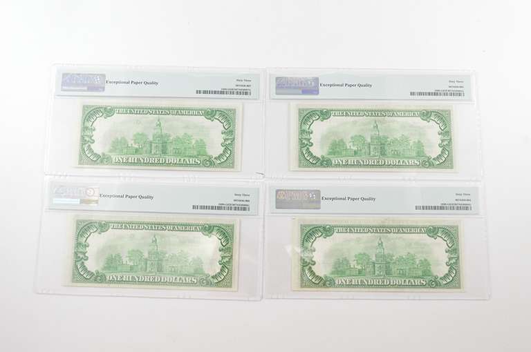 (4) Consecutive $100 1929 Fed. Res. Bank Note Chicago, IL. PMG 63 EPQ