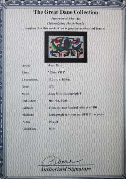 JOAN MIRO PLATE VIII 1972