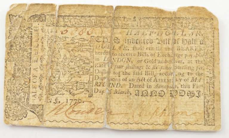1770 Colonial Maryland - Annapolis Half Dollar Note