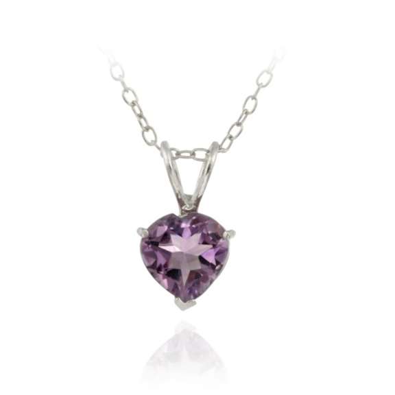 Sterling Silver 1.1ct. TGW Amethyst 7mm Heart Solitaire Pendant, 18"