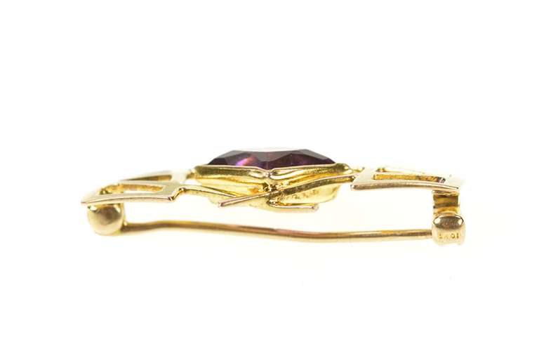 10K Yellow Gold Amethyst Inset Victorian Ornate Geometric Pin/Brooch