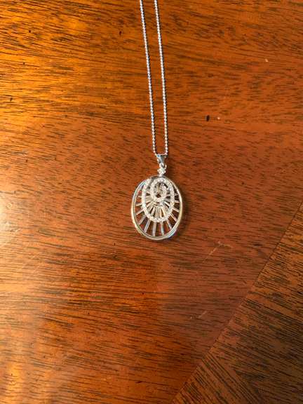 Sterling Silver Swirl Pendant Necklace with White Gemstones