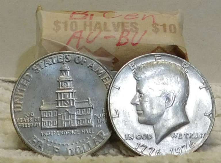 Roll clad BiCentennial Kennedy Halves  $10 face