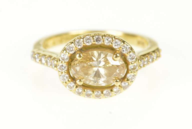 18K Yellow Gold 0.78 Ct Fancy Yellow Diamond Halo Engagement Ring