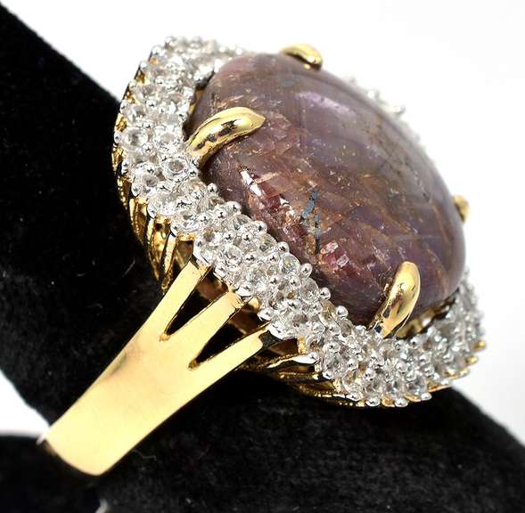 Dazzling Huge 40.56CTW Star Ruby & Sapphire  Vermeil  Ring