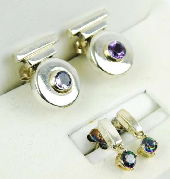 2 Pairs of Sterling Silver Gemstone Earrings