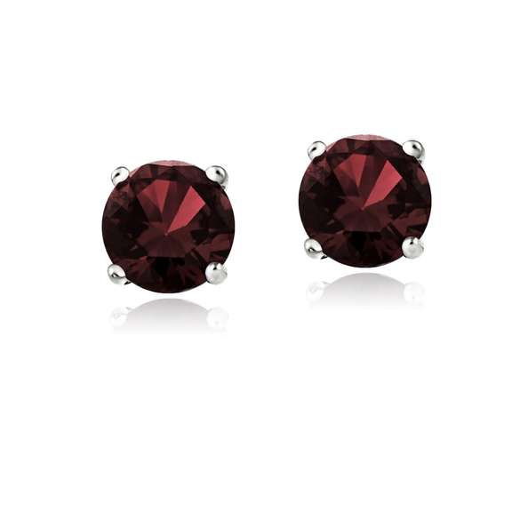 Sterling Silver 2ct Garnet 6mm Stud Earrings
