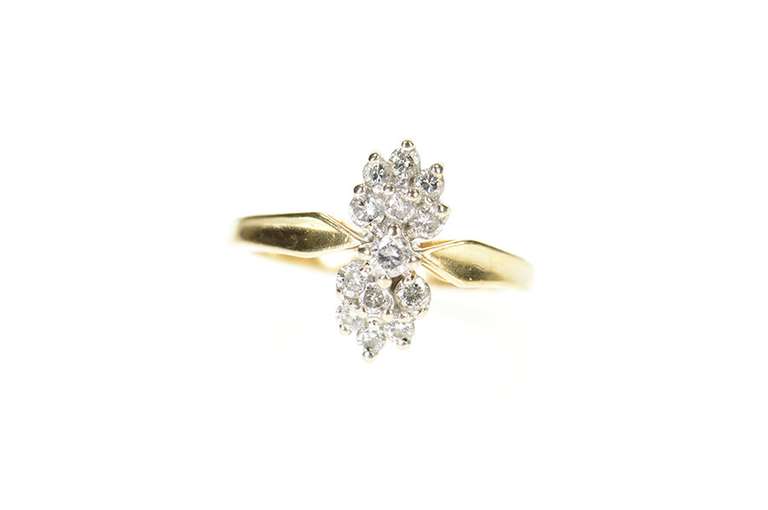 10K Yellow Gold 0.25 Ctw Diamond Cluster Classic Statement Ring