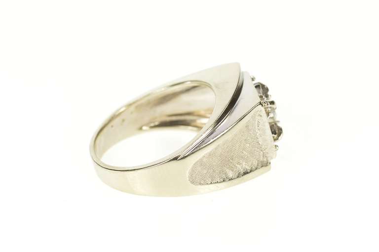 14K White Gold Men's 0.18 Ct Diamond Squared 1960's Wedding Ring