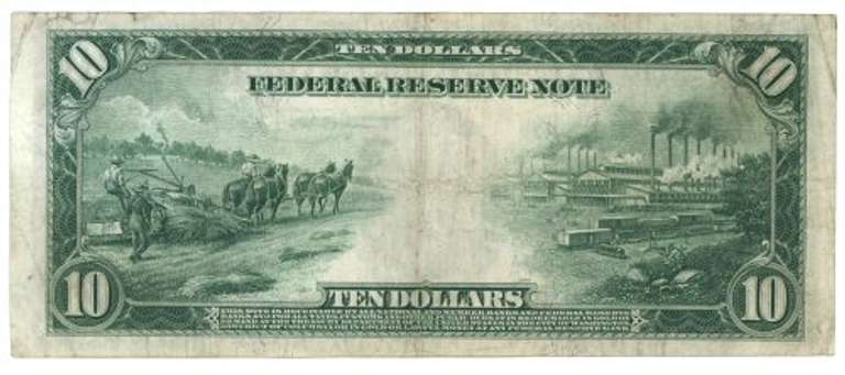 1914 Series Large Size $10 Blue Seal Fed Reserve Note