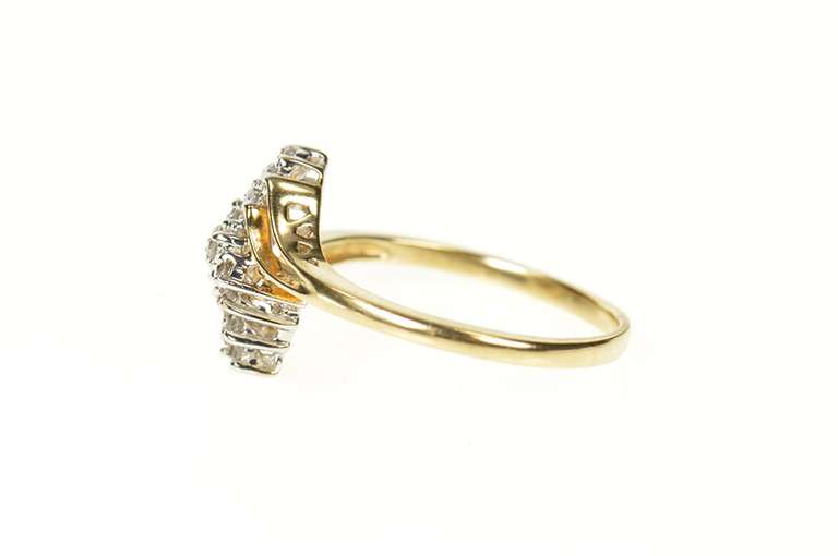 10K Yellow Gold Diamond Zig Zag Cluster Bypass Statement Ring