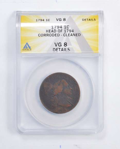 VG8 Details 1794 Liberty Cap Large Cent Corroded - Cleaned - ANACS