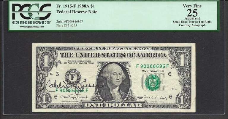 $1 1988-A  Autograph Treasurer of the United States PCGS VF 25