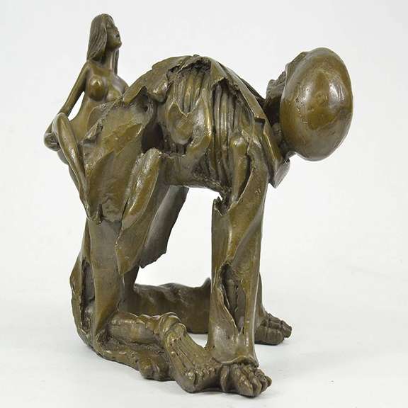Nude Female with Angel of Death Bronze Sculpture