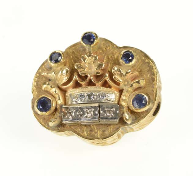 14K Yellow Gold Antique Sapphire Diamond Crown Bracelet Charm/Pendant