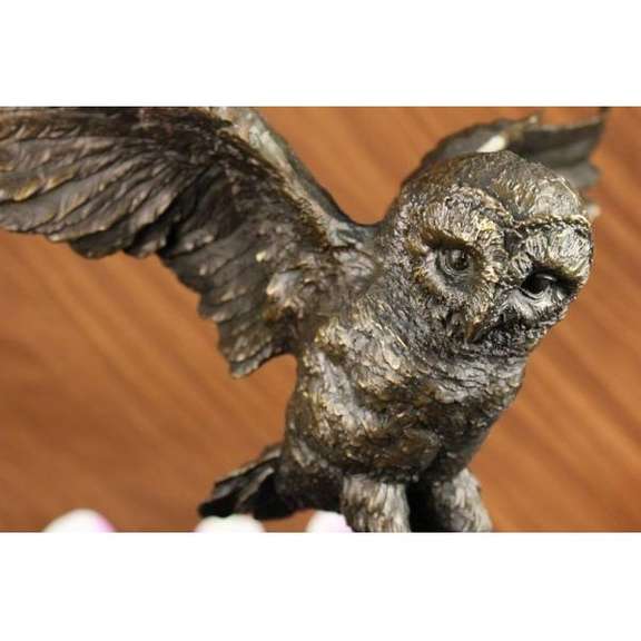 Owl on a Branch Wings Spread Bronze Statue