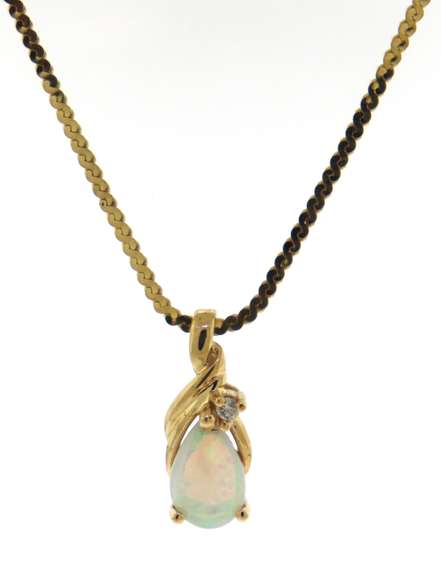 Fancy Yellow Gold Opal & Diamond Accent Necklace