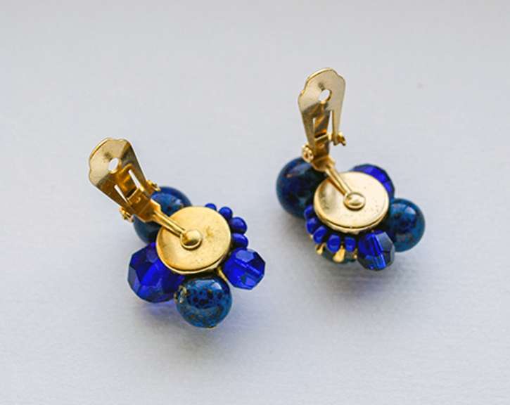 Vintage Signed Lapis Lazuli Clip Earrings by Carnegie