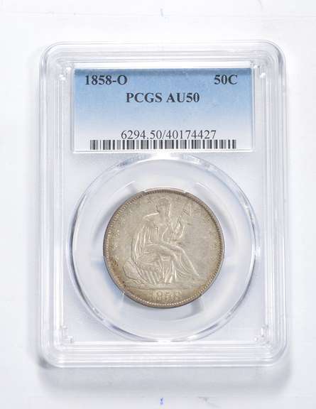 AU50 1858-O Seated Liberty Half Dollar - Graded PCGS