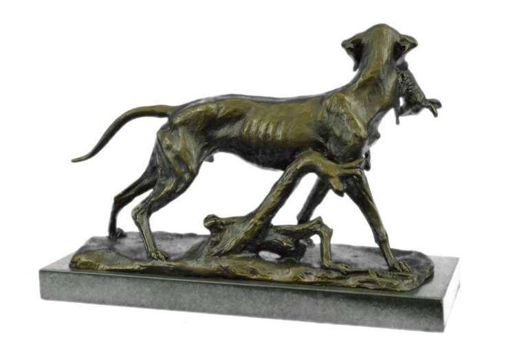 Gun Dog Retriever Rabbit Trophy Bronze Statue
