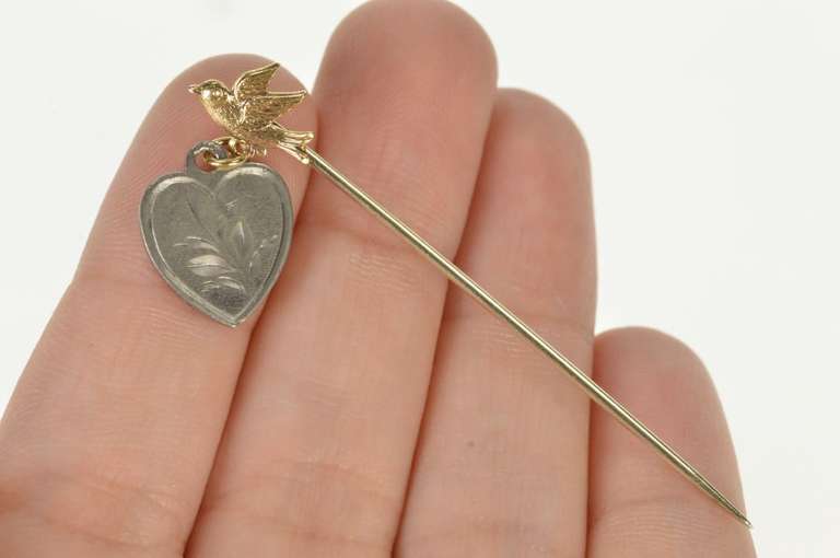 Gold Filled Hummingbird Dove Sweetheart Etched Stick Pin