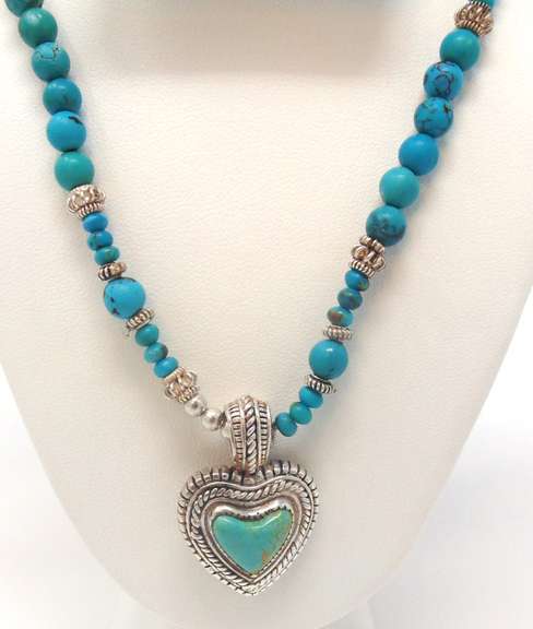 Sterling Silver Turquoise Heart Beaded Necklace